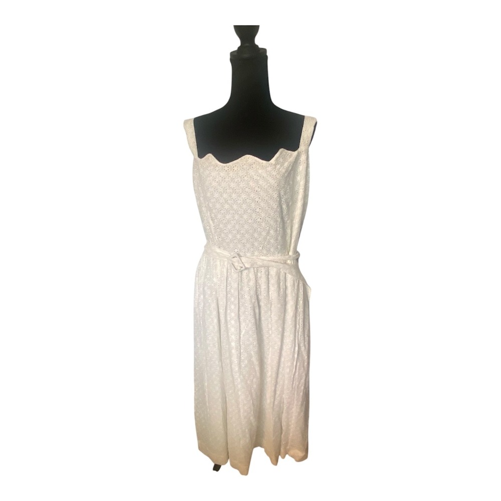 HVN WhiteEyelet Allegra Dress Cotton ScallopedMidiBelted Size 20 NEW  MSRP $349.